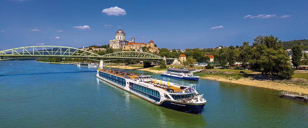 Spirit of the Danube sailing past the Esztergom Basilica in Hungary